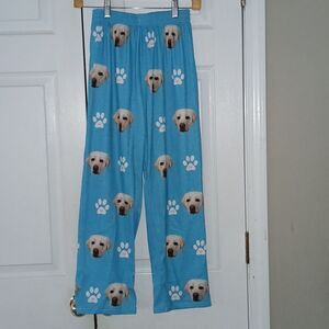 Dog face print turquoise blue white pajama bottoms Sz 10-11yrs NWOT